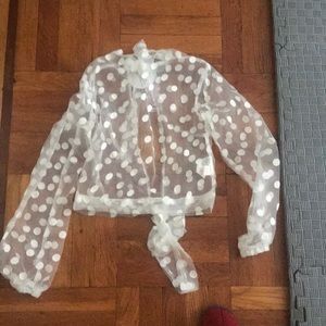 Boohoo NWT sheer polka dot ivory crop
